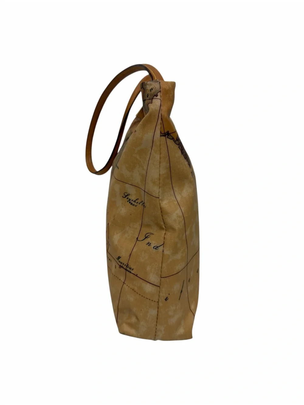 Alviero Martini Pattern Map Tan/Multi Coated Cotton Shoulder Handbag - Picture 4 of 9